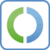 Die Graphik zeigt das Logo der Online-Ausweisfunktion. Das Logo besteht aus einen grünen und einem blauen Halbkreis, die einander gegenüberstehen.