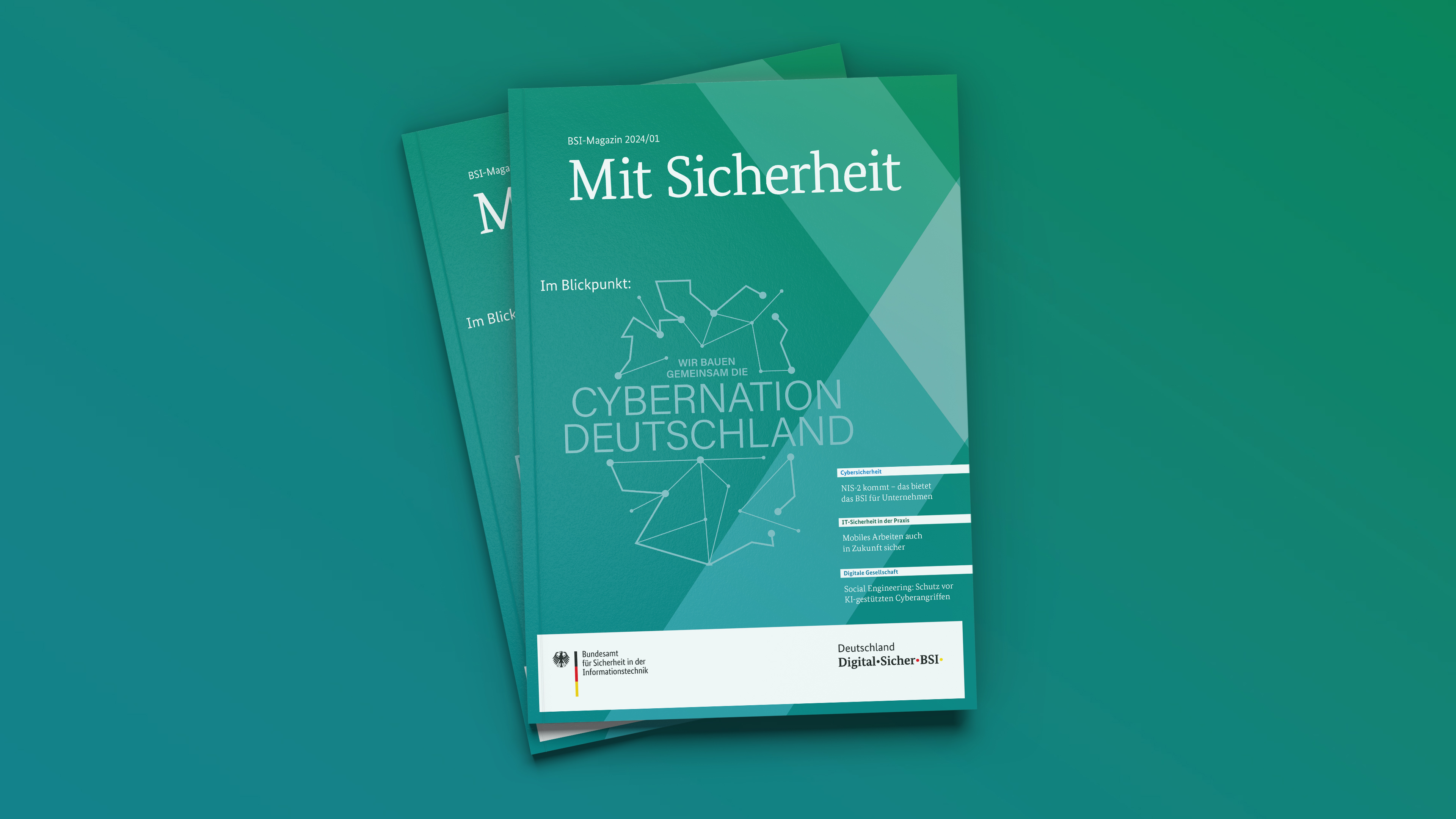 Cover des BSI-Magazins 2024/01, Schwerpunkt Cybernation Deutschland (Quelle: BSI) Cover des BSI-Magazins 2024/01, Schwerpunkt Cybernation Deutschland