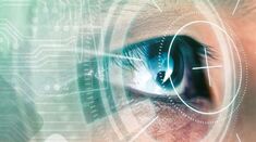 Ein Auge in Nahaufnahme, davor ein angedeuteter virtueller Sucher und Leiterbahnen. Ein Auge in Nahaufnahme, davor ein angedeuteter virtueller Sucher und Leiterbahnen. (Bild hat eine Langbeschreibung)