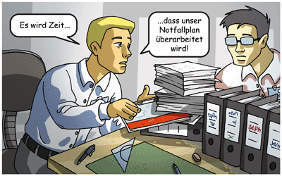 Es wird Zeit, dass unser Notfallplan überarbeitet wird. Es wird Zeit, dass unser Notfallplan überarbeitet wird.