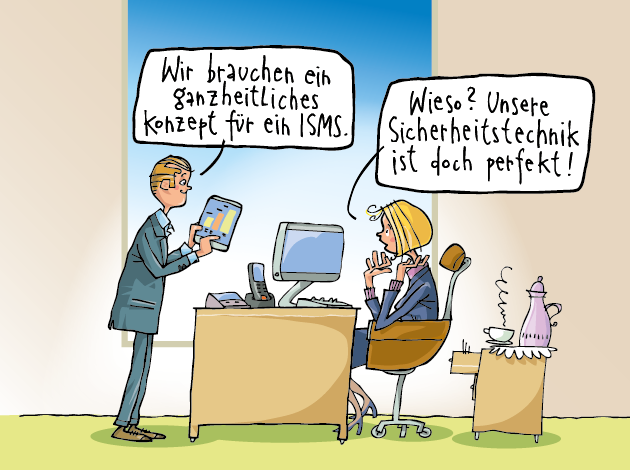 Informationssicherheitsbeauftragter und Geschäftsführerin im Gespräch Informationssicherheitsbeauftragter und Geschäftsführerin im Gespräch (Bild hat eine Langbeschreibung)