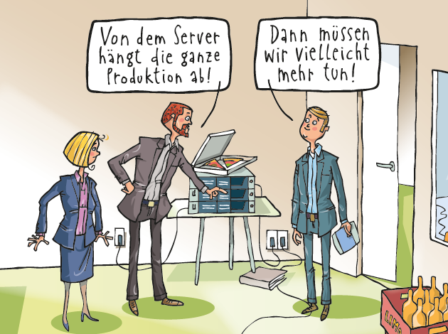 Feststellung, dass für einen wichtigen Server die Notwendigkeit zusätzlicher Schutzmaßnahmen zu prüfen ist. Feststellung, dass für einen wichtigen Server die Notwendigkeit zusätzlicher Schutzmaßnahmen zu prüfen ist. (Bild hat eine Langbeschreibung)