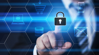 Wabenförmige Anordnung von IT-Symbolen. Ein Finger zeigt auf ein Vorhängeschloss (Quelle: © Sikov / Fotolia.com) Wabenförmige Anordnung von IT-Symbolen. Ein Finger zeigt auf ein Vorhängeschloss